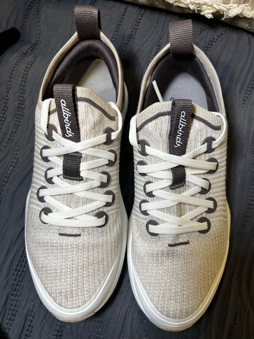 allbirds Tree Glider Women's Beige Knit Lace-Up Walking Sneakers with Brown Heel - Picture 10 of 10